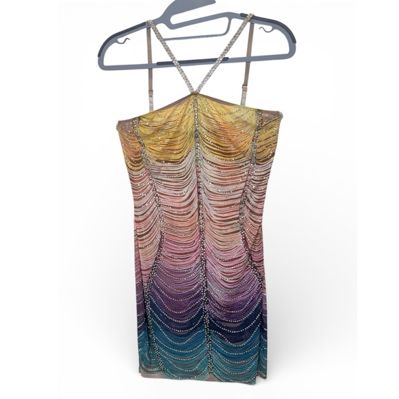 Banjul Rainbow Rhinestone Swirl Mini Dress small - Picture 4 of 6